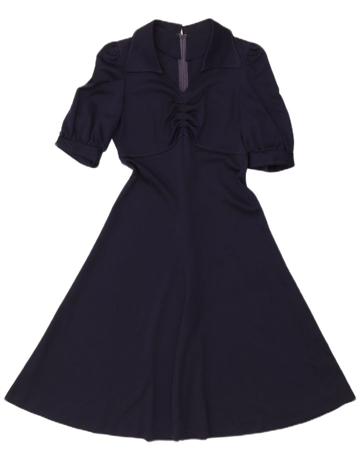 VINTAGE Womens A-Line Dress UK 8 Small Navy Blue Polyester