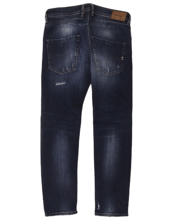 Diesel Mens Belther Distressed Tapered Slim Jeans W32 L30 Blue Cotton