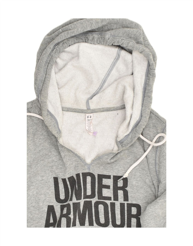 UNDER ARMOUR Womens Loose Fit Graphic Hoodie Jumper UK 10 Small Grey | Vintage Under Armour | Thrift | Second-Hand Under Armour | Used Clothing | Messina Hembry 