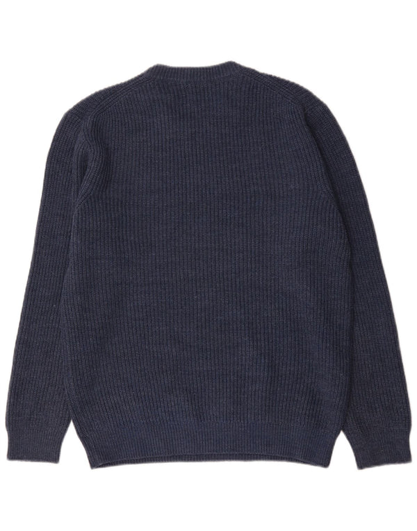 Zara Mens Crew Neck Jumper Sweater Large Blue Acrylic