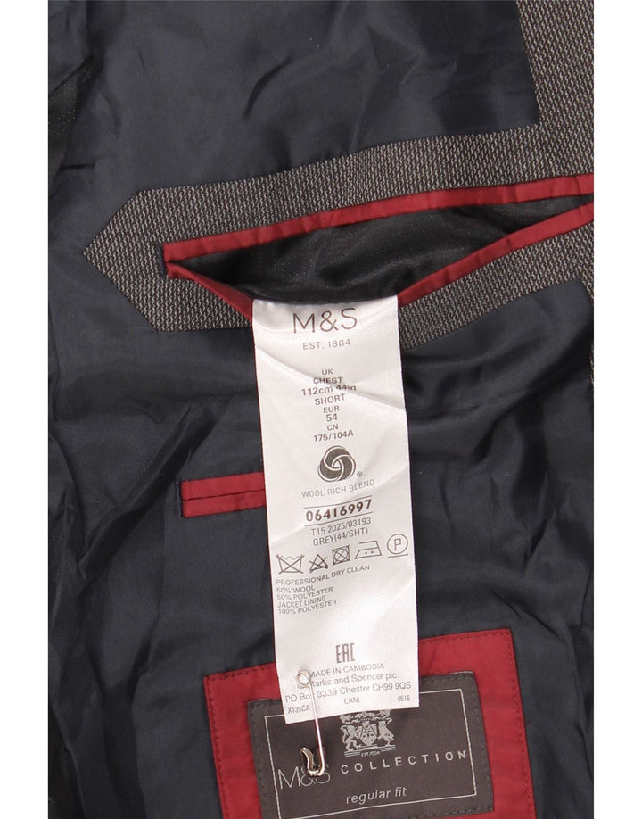 Marks & Spencer Mens Short 2 Button Blazer Jacket UK 44 XL Grey Wool