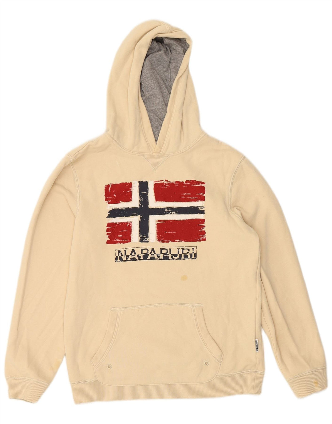 NAPAPIJRI Boys Graphic Hoodie Jumper 13-14 Years Beige Cotton