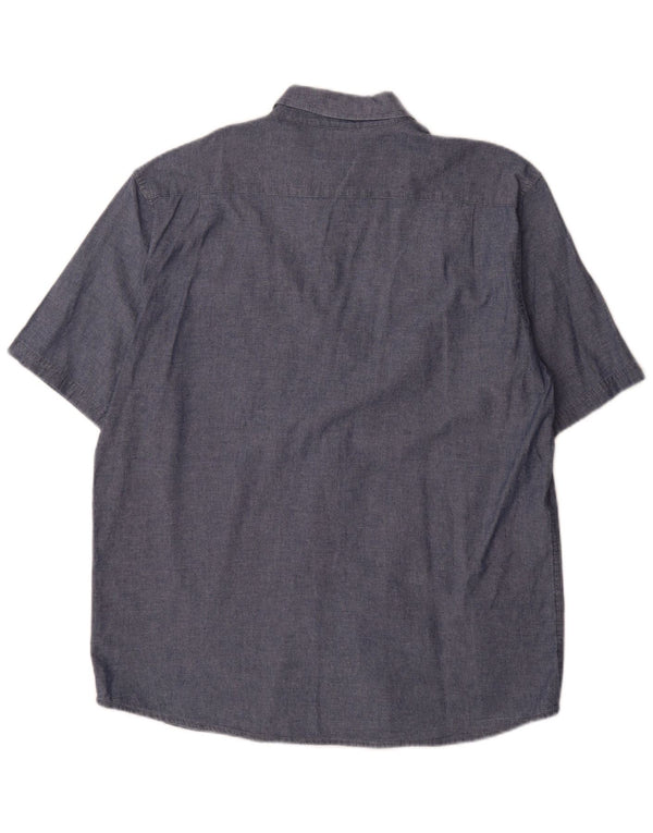 Wrangler Mens Short Sleeve Shirt Large Navy Blue Cotton
