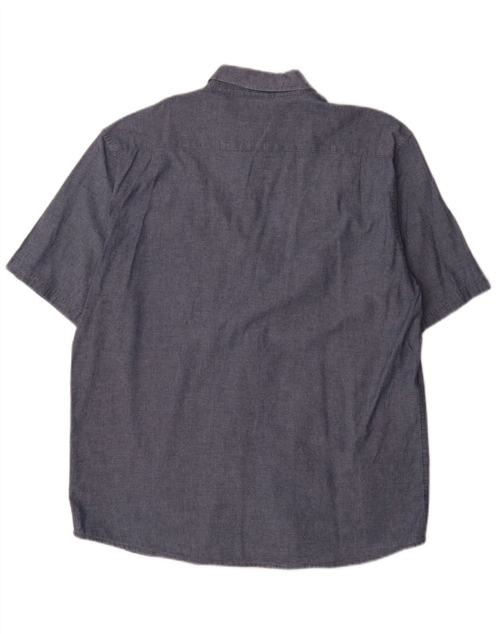 Wrangler Mens Short Sleeve Shirt Large Navy Blue Cotton