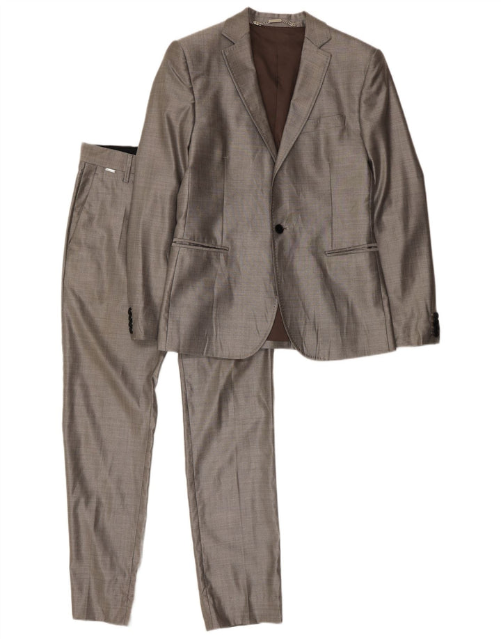 VINTAGE Womens 1 Button 2 Piece Suit IT 46 Large W32 L31 Silver Classic