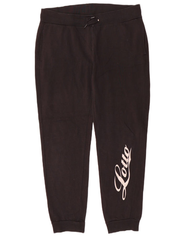 LOTTO Womens Graphic Tracksuit Trousers Joggers UK 12 Medium  Black Cotton