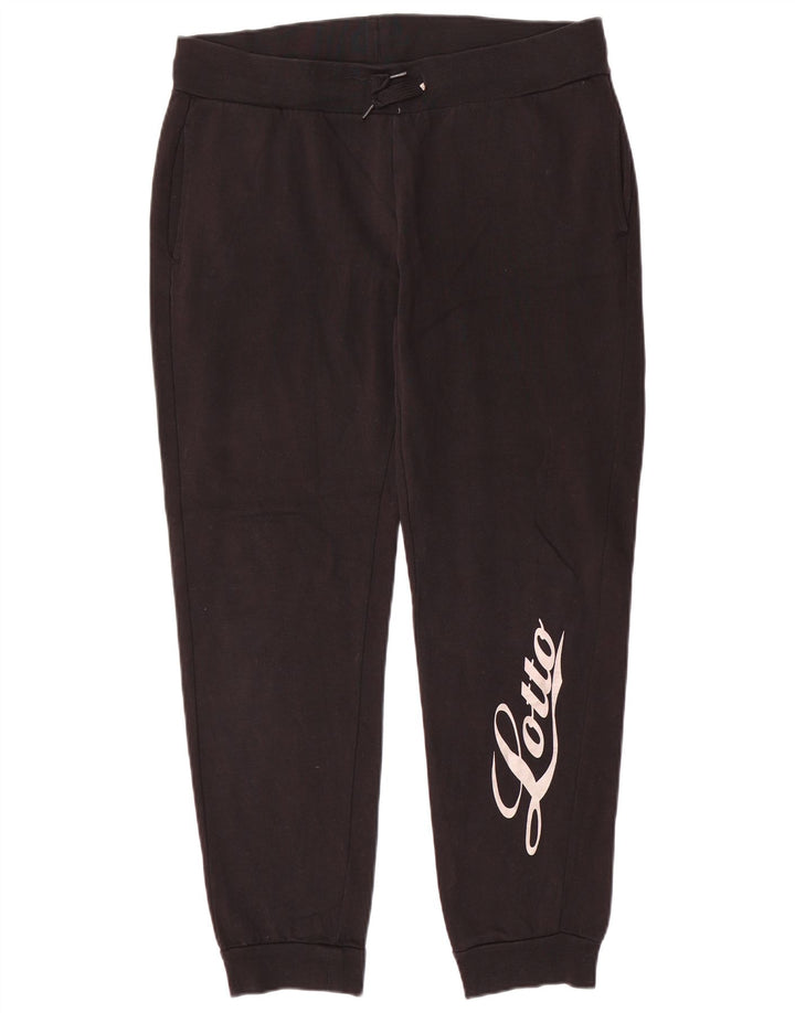 LOTTO Womens Graphic Tracksuit Trousers Joggers UK 12 Medium  Black Cotton