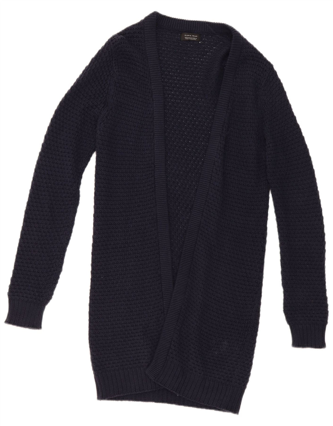 ZARA Mens Open Cardigan Sweater Medium Navy Blue Cotton