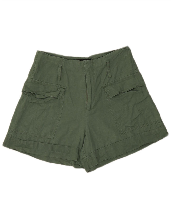 Zara Womens Cargo Shorts Small W26  Green Linen