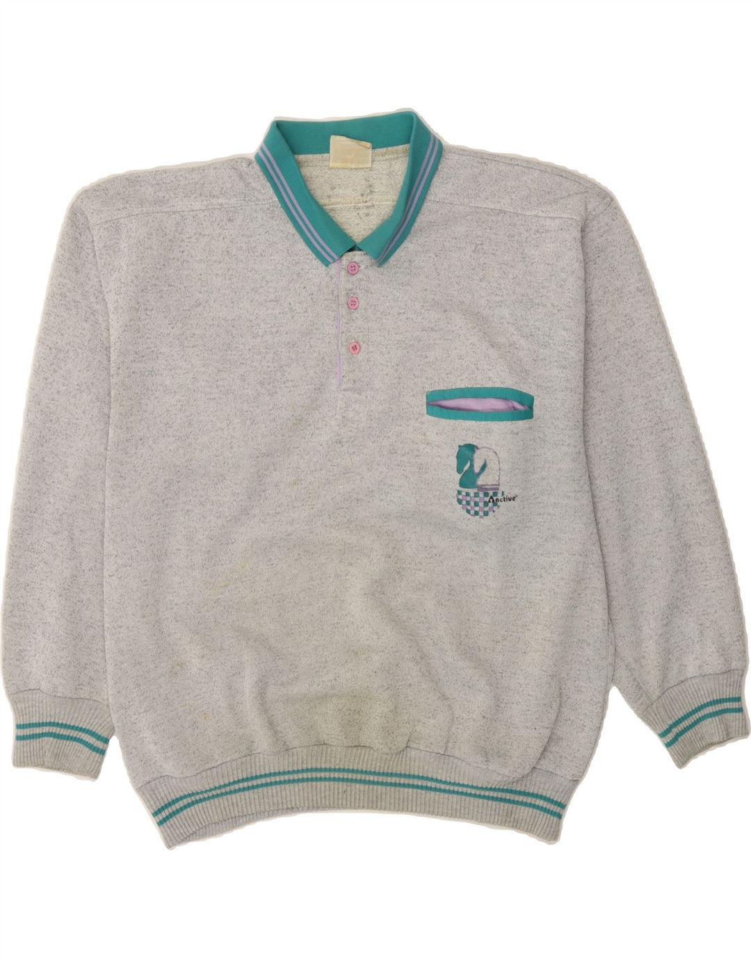 ACTIVE Mens Polo Neck Jumper Sweater 2XL Grey Vintage Active and Second-Hand Active from Messina Hembry 
