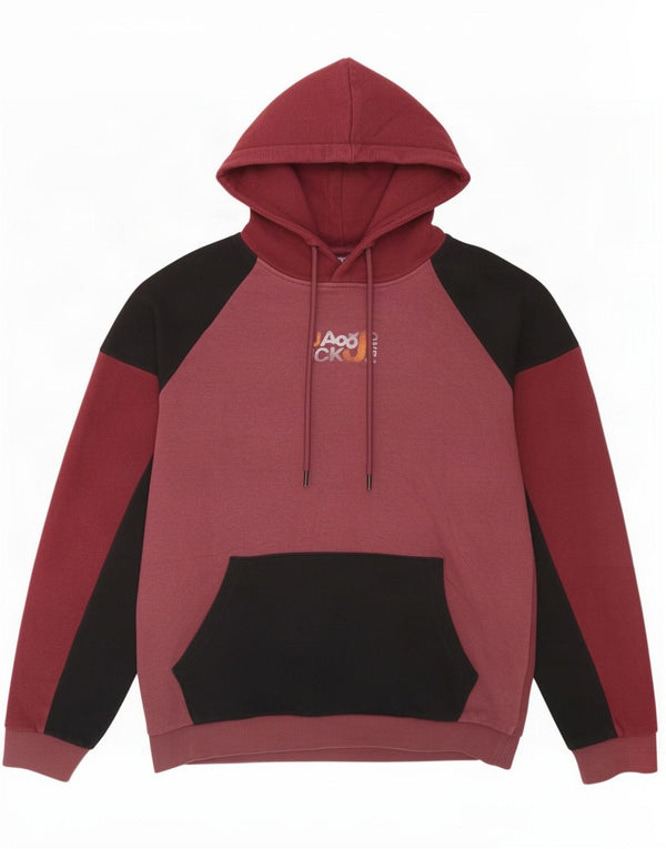 Jack & Jones Mens Graphic Hoodie Jumper Small Burgundy Colourblock Cotton