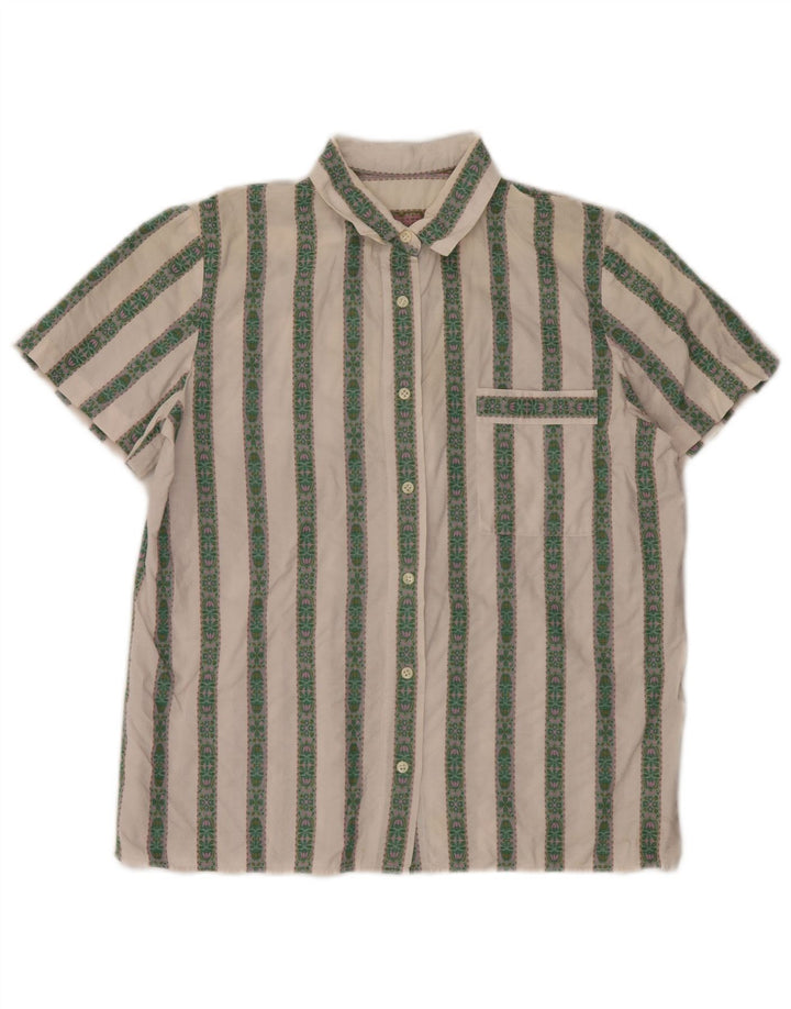 Vintage Womens Short Sleeve Shirt UK 16 Large White Striped