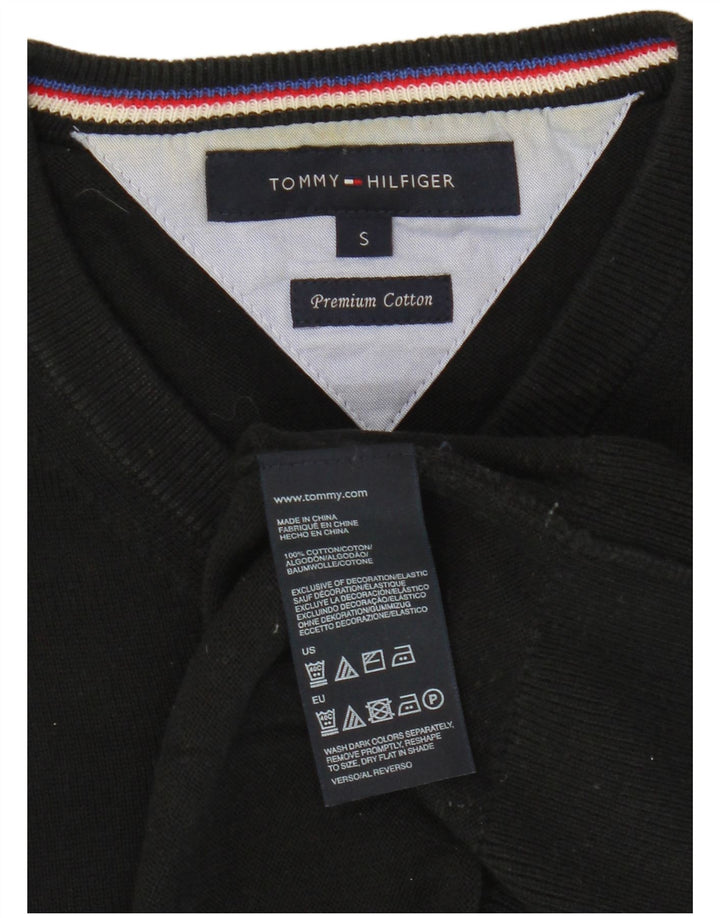 Tommy Hilfiger Mens V-Neck Jumper Sweater Small Black Cotton