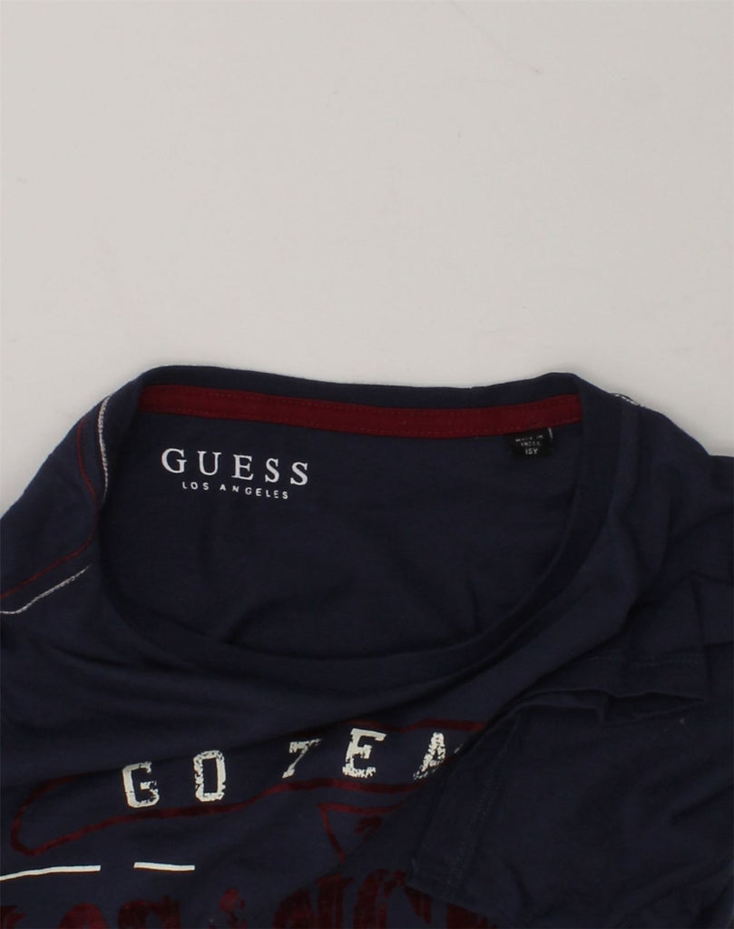 GUESS Boys Graphic T-Shirt Top 14-15 Years Navy Blue Cotton | Vintage Guess | Thrift | Second-Hand Guess | Used Clothing | Messina Hembry 