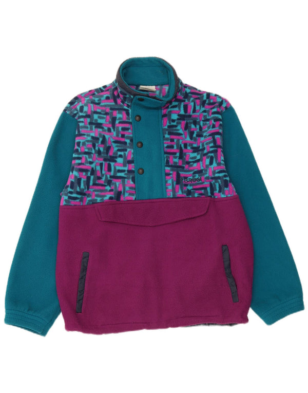 Brugi Mens Zip Neck Fleece Jumper Small Blue Geometric Polyester