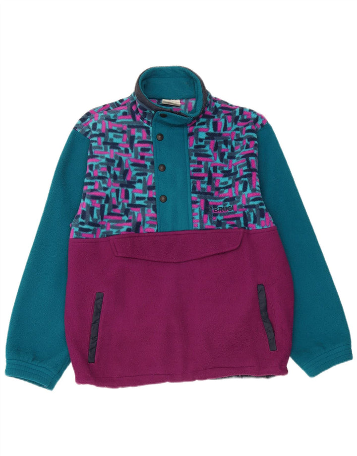 Brugi Mens Zip Neck Fleece Jumper Small Blue Geometric Polyester