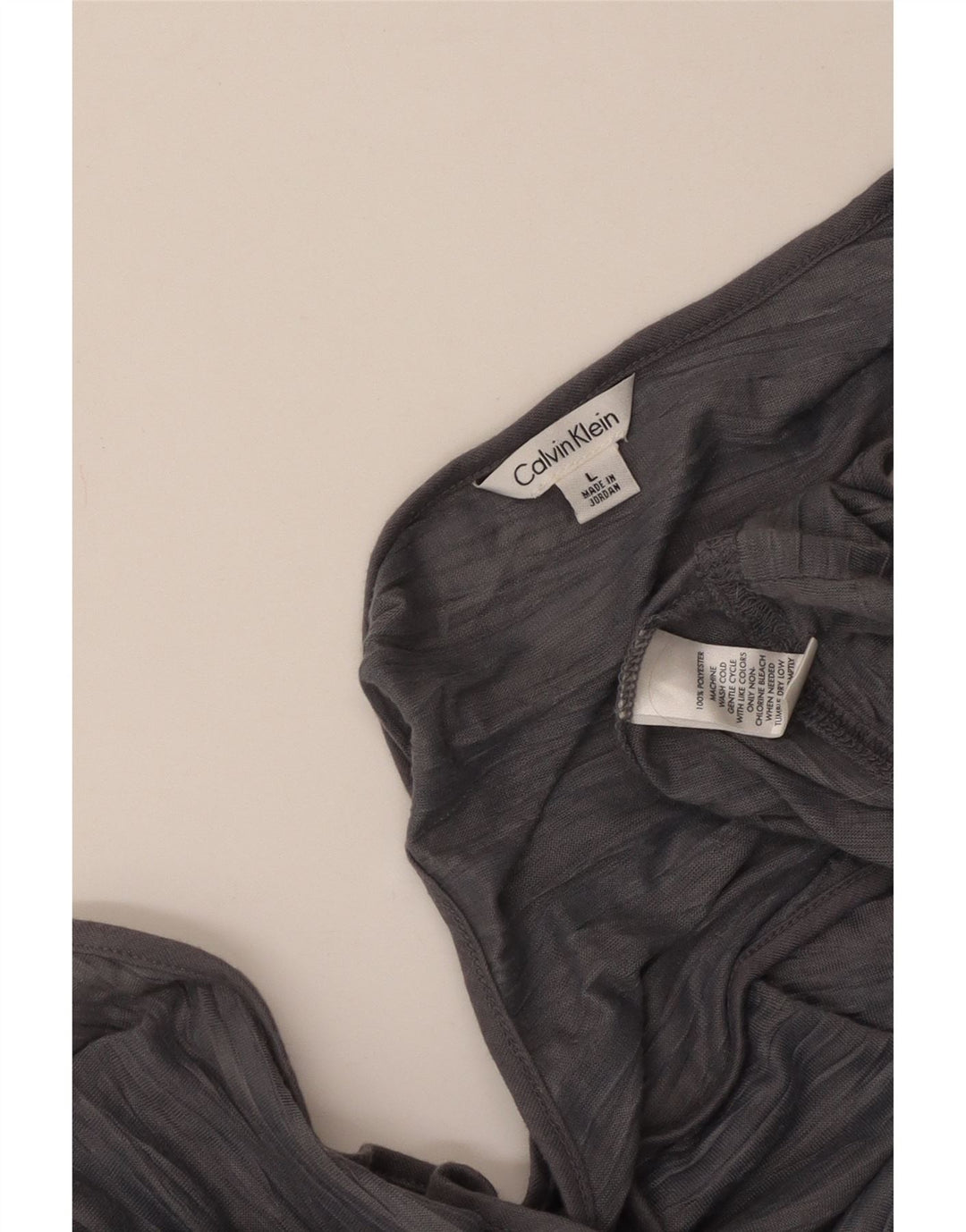 CALVIN KLEIN Womens Vest Top UK 14 Large Grey Striped Polyester