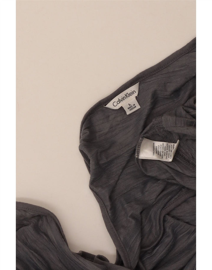 CALVIN KLEIN Womens Vest Top UK 14 Large Grey Striped Polyester