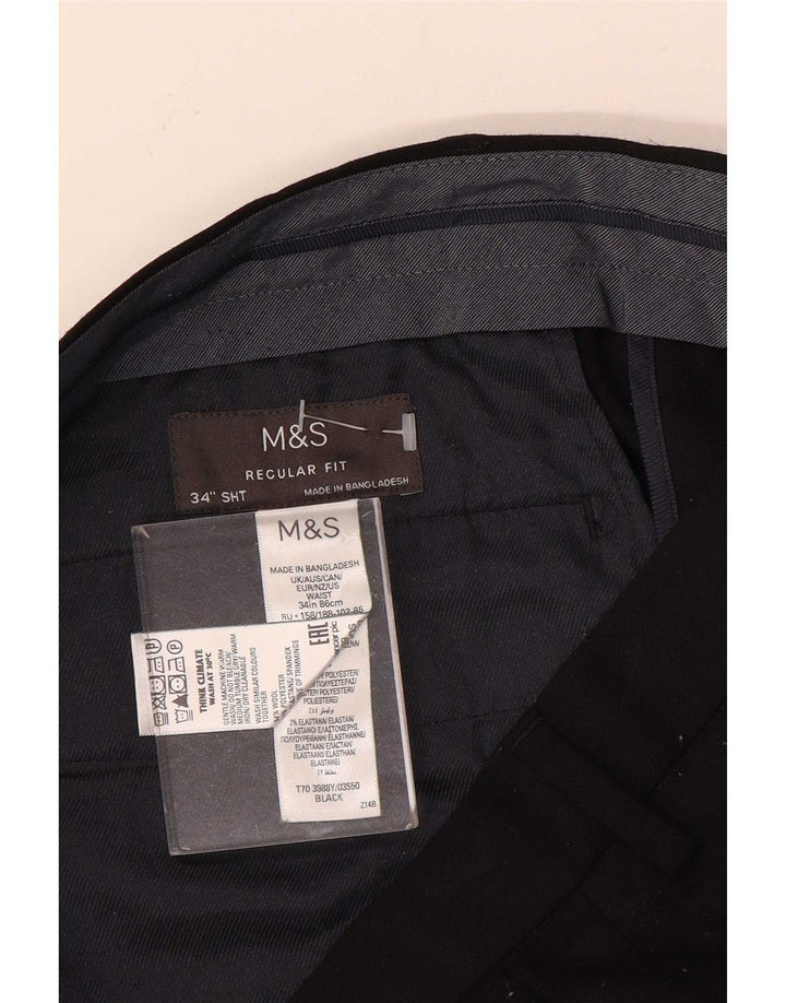Marks & Spencer Mens Regular Fit Chino Trousers W34 L29 Black Wool