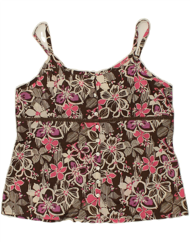 EDDIE BAUER Womens Cami Top UK 6 XS Brown Floral Cotton | Vintage Eddie Bauer | Thrift | Second-Hand Eddie Bauer | Used Clothing | Messina Hembry 