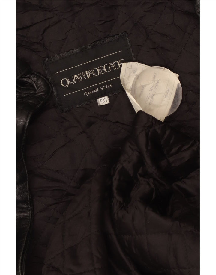 VINTAGE Womens Oversized Leather Coat IT 50 XL Black Leather