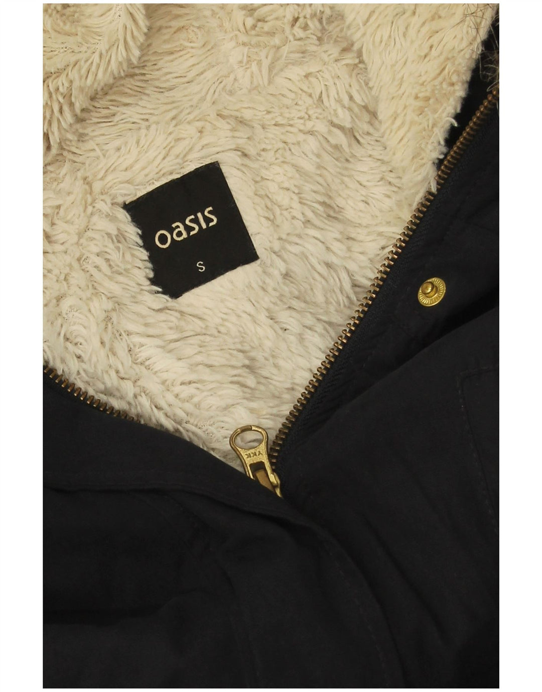 Oasis Womens Oversized Hooded Sherpa Parka Jacket UK 10 Small Navy Blue