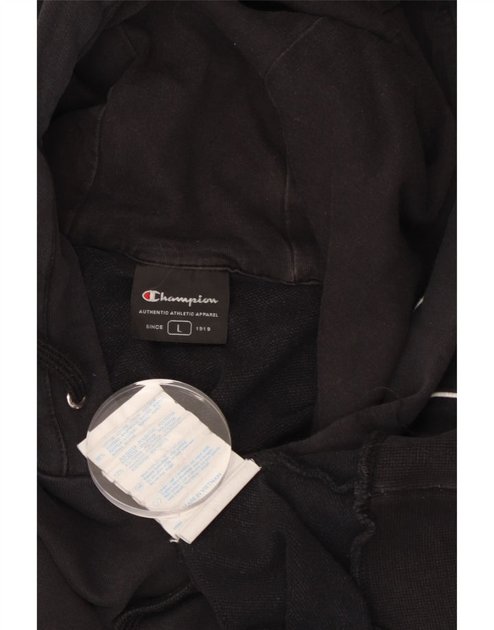 CHAMPION Mens Graphic Hoodie Jumper Large Black Cotton