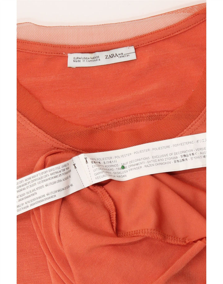 Zara Womens Top Long Sleeve UK 14 Medium Orange Polyester