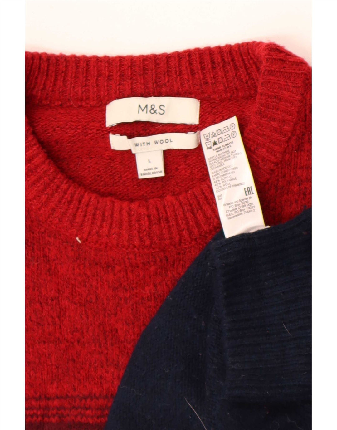 Marks & Spencer Mens Crew Neck Jumper Sweater Large Burgundy Striped