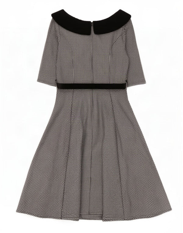 HELL BUNNY Womens 3/4 Sleeve A-Line Dress UK 12 Medium Black Houndstooth