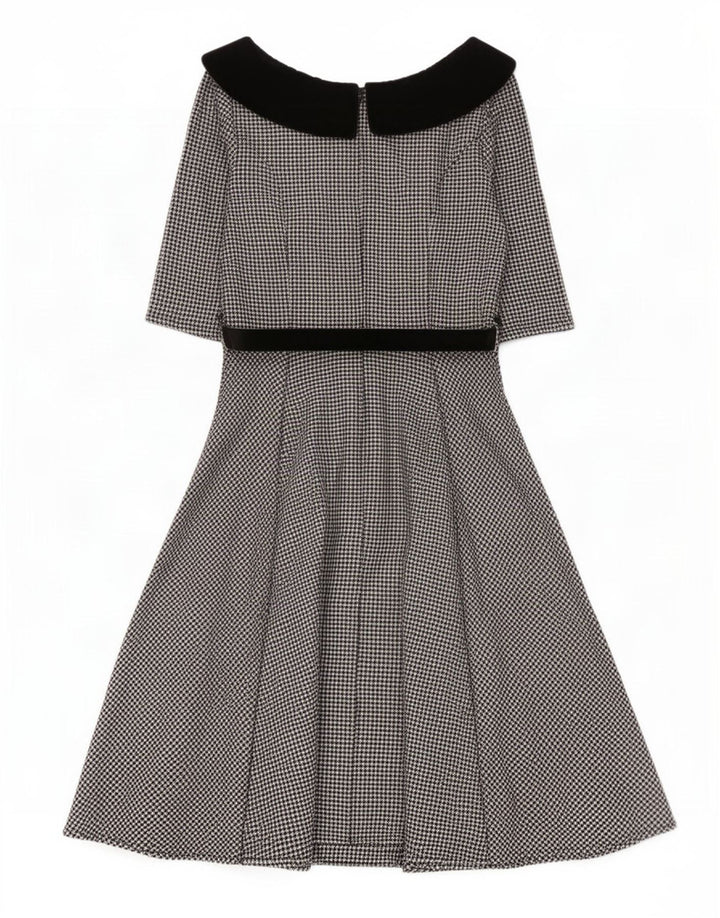 HELL BUNNY Womens 3/4 Sleeve A-Line Dress UK 12 Medium Black Houndstooth