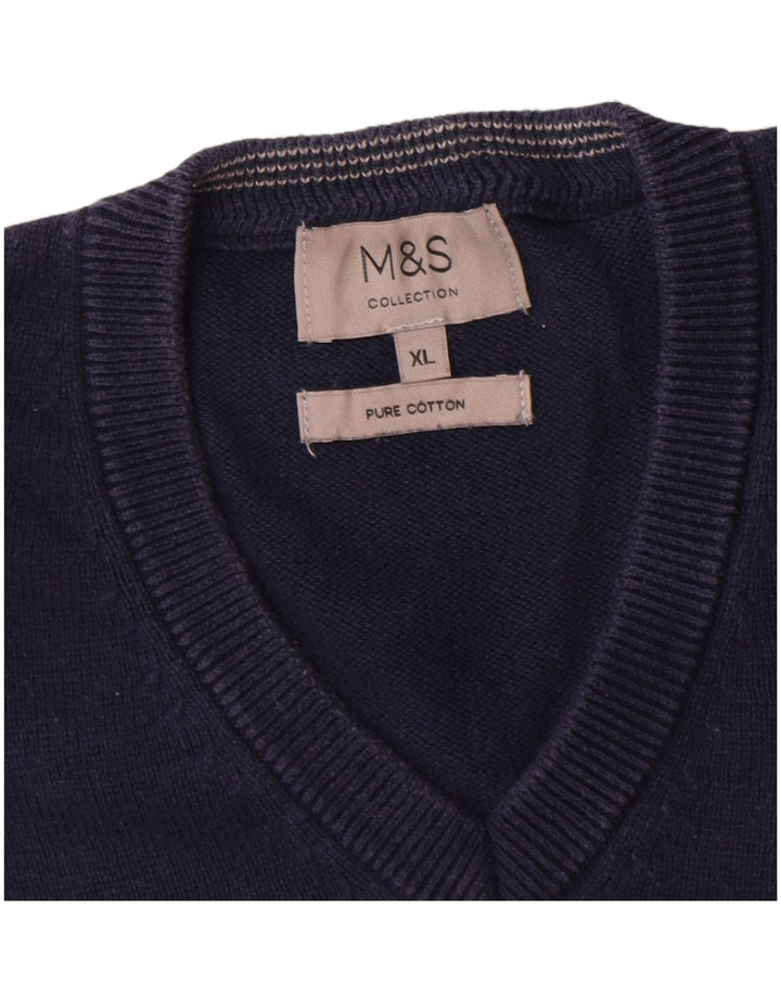 Marks & Spencer Mens V-Neck Jumper Sweater XL Navy Blue Cotton