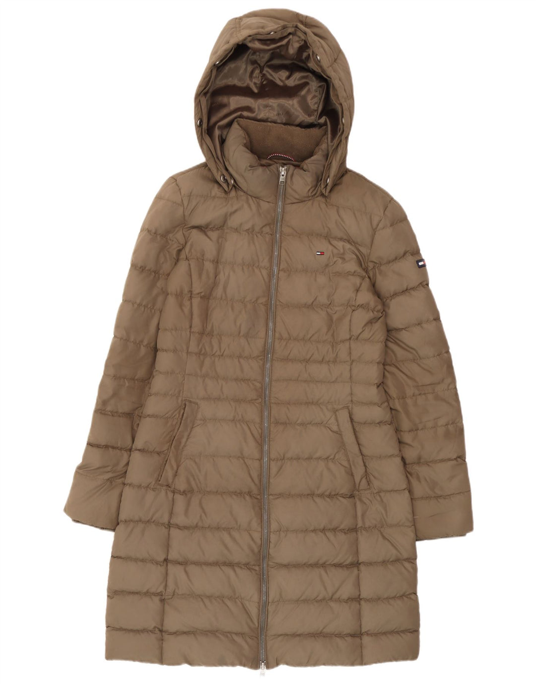 Tommy Hilfiger Womens Hooded Padded Coat UK 14 Medium Beige Polyester