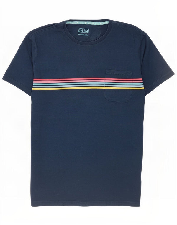 Fat Face Mens T-Shirt Top Large Navy Blue Striped Cotton