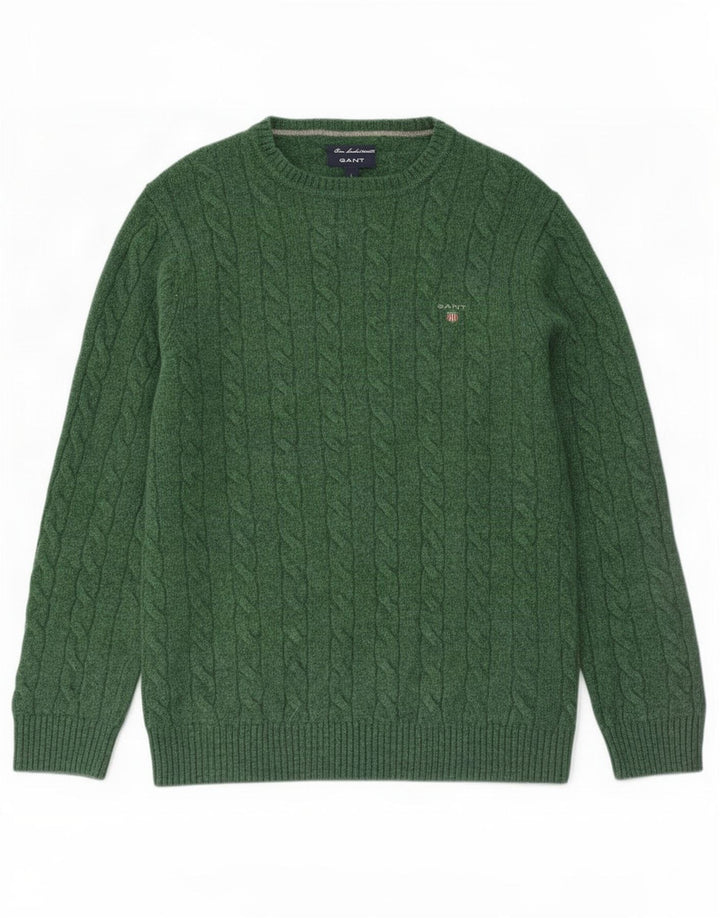 Gant Mens Boat Neck Jumper Sweater Large Green Lambswool