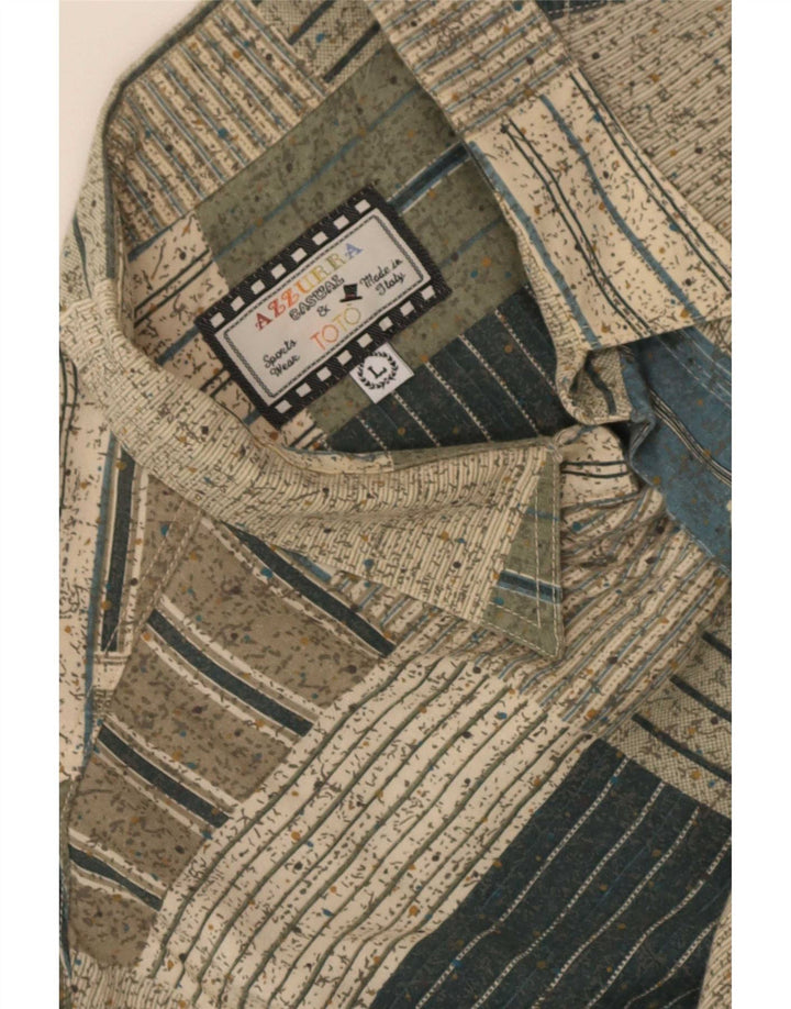 Azzurra Mens Shirt Large Green Patchwork Cotton
