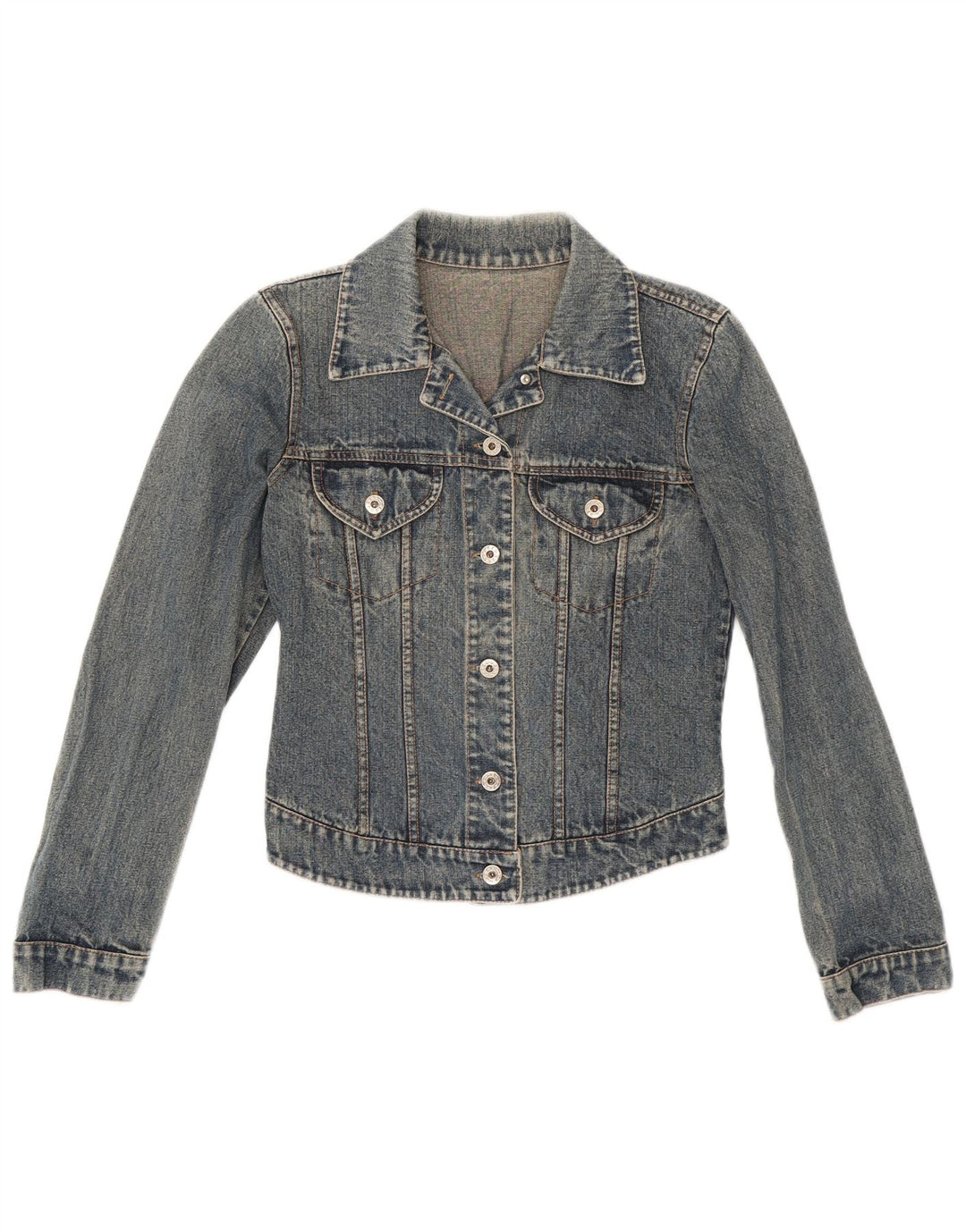 Vintage Womens Crop Denim Jacket UK 4 XS Blue