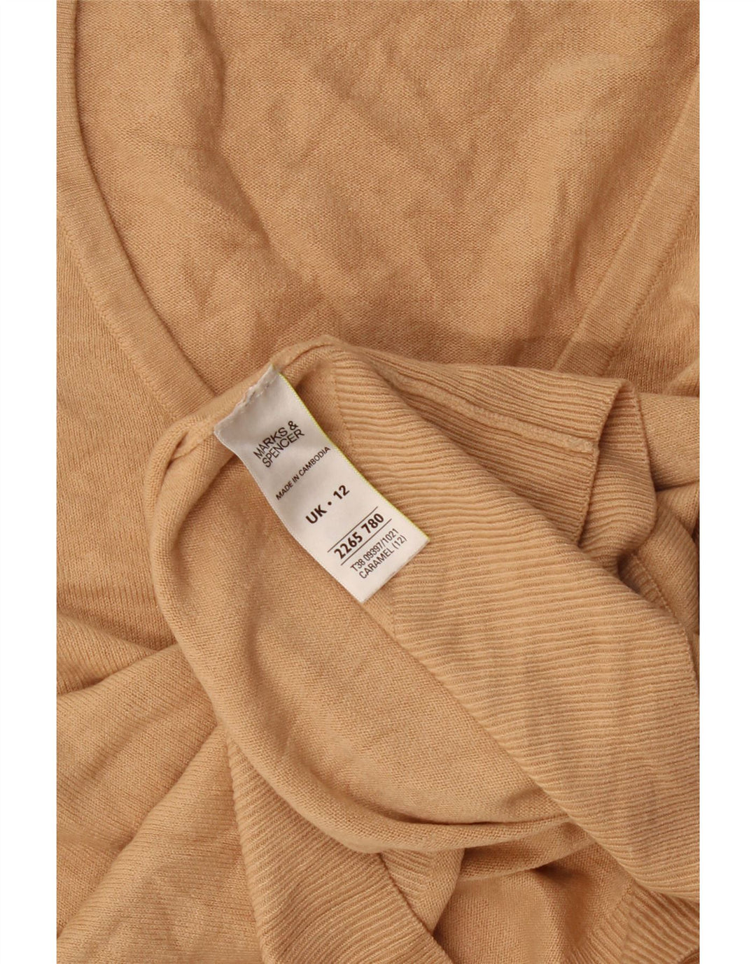 Marks & Spencer Womens V-Neck Jumper Sweater UK 12 Medium Beige Acrylic