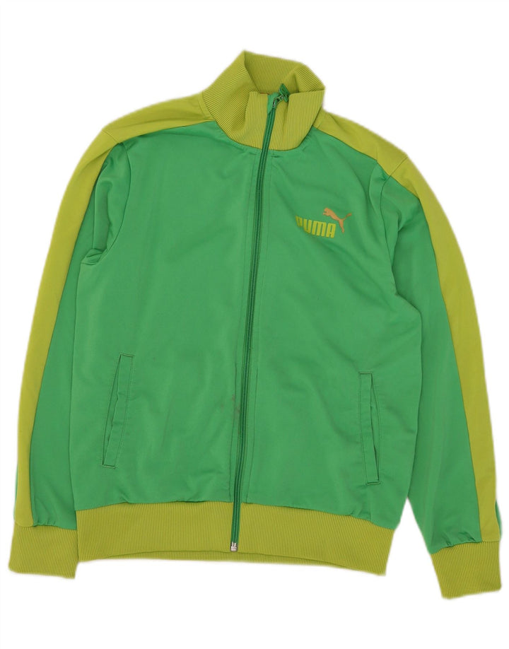 Puma Boys Tracksuit Top Jacket 11-12 Years Green Colourblock Polyester