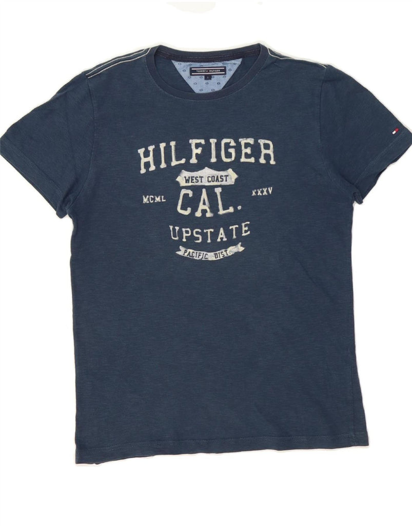 TOMMY HILFIGER Mens Graphic T-Shirt Top Small Navy Blue Cotton Vintage Tommy Hilfiger and Second-Hand Tommy Hilfiger from Messina Hembry 