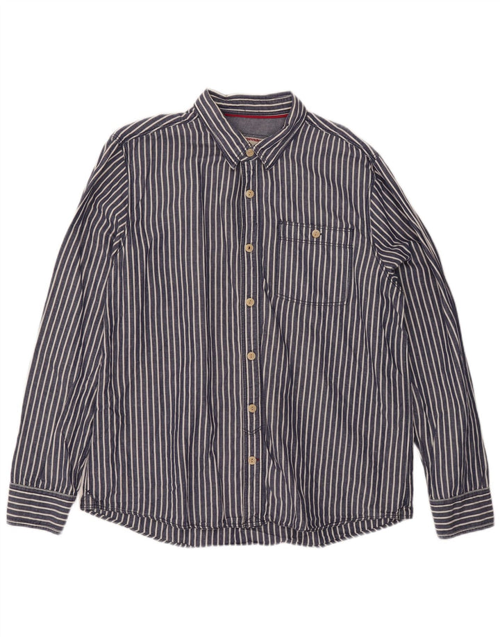 FAT FACE Mens Shirt XL Navy Blue Striped Cotton