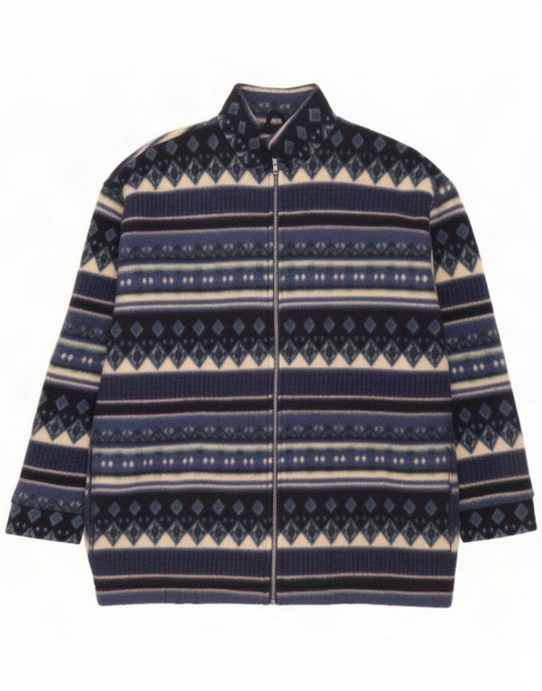 Authentic Mens Fleece Jacket IT 54 2XL Blue Geometric Polyester