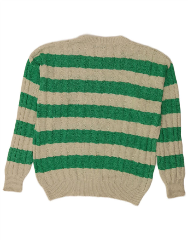 Carrera Mens Crew Neck Jumper Sweater Medium Green Striped Cotton