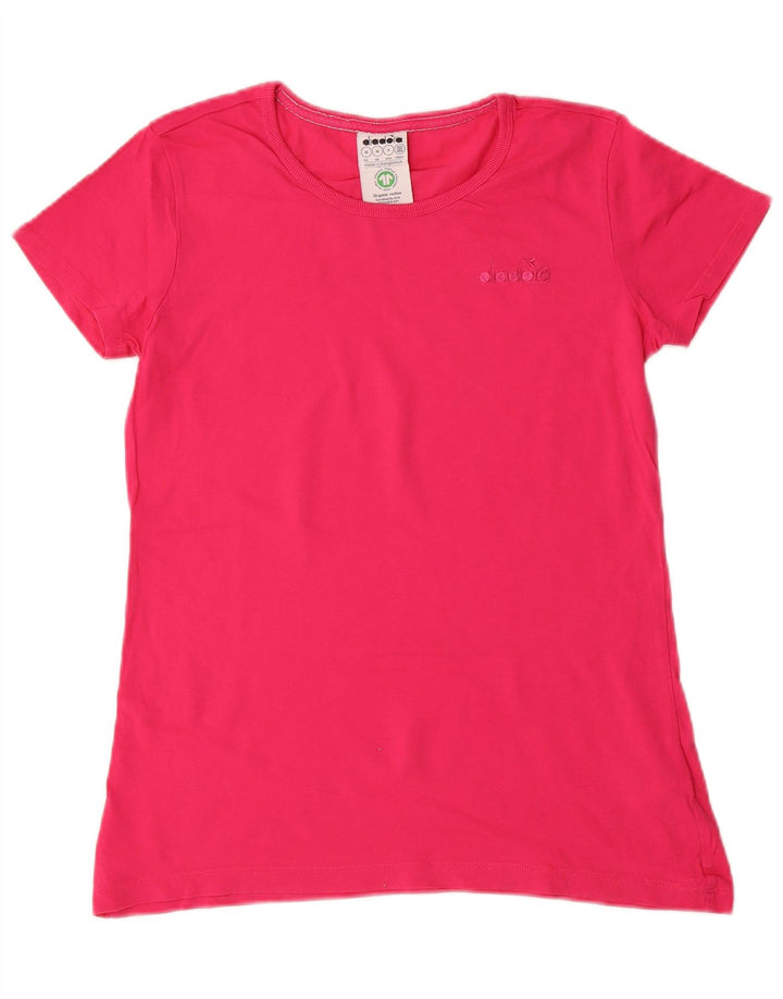 DIADORA Womens T-Shirt Top UK 12 Medium Pink Cotton