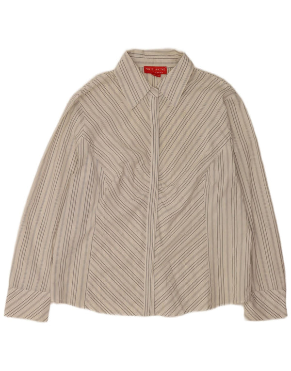 Perte by Krizia Womens Shirt Blouse US 23 3XL White Striped Cotton