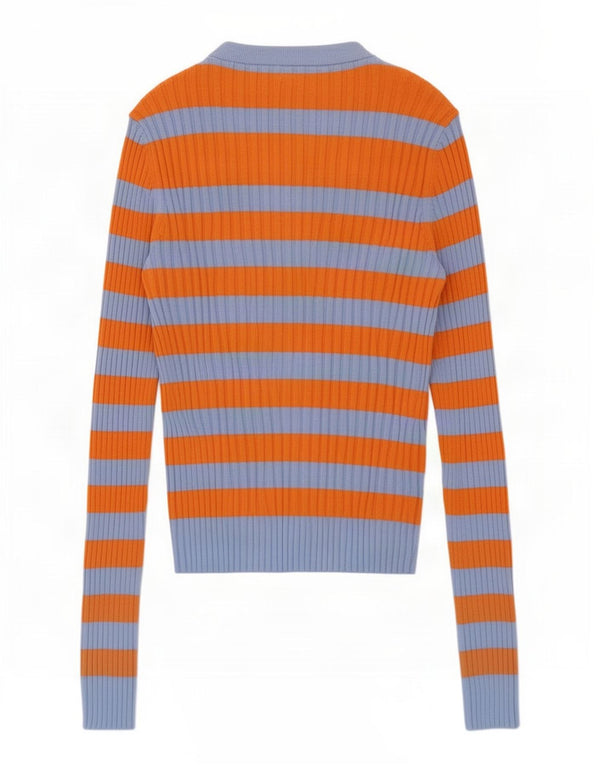 Zara Womens Crop Boat Neck Jumper Sweater UK 14 Large Blue Striped