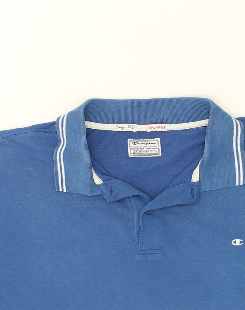 CHAMPION Mens Easy Fit Polo Shirt 2XL Blue Cotton | Vintage Champion | Thrift | Second-Hand Champion | Used Clothing | Messina Hembry 