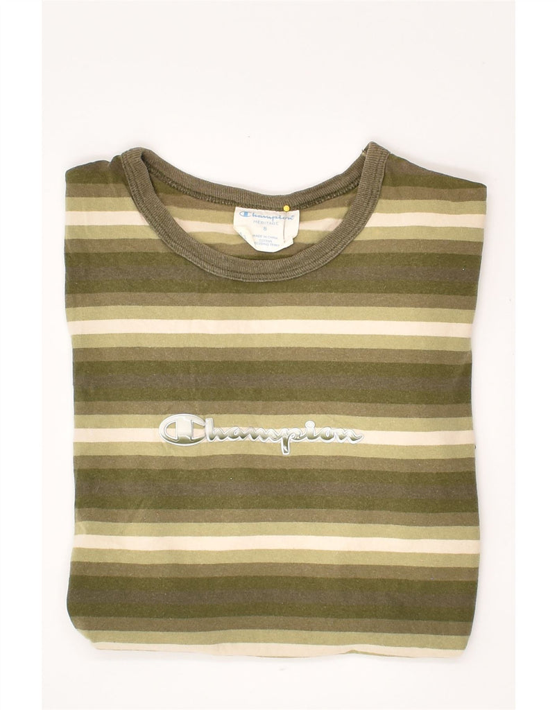 CHAMPION Mens Graphic T-Shirt Top Small Khaki Striped Cotton | Vintage Champion | Thrift | Second-Hand Champion | Used Clothing | Messina Hembry 