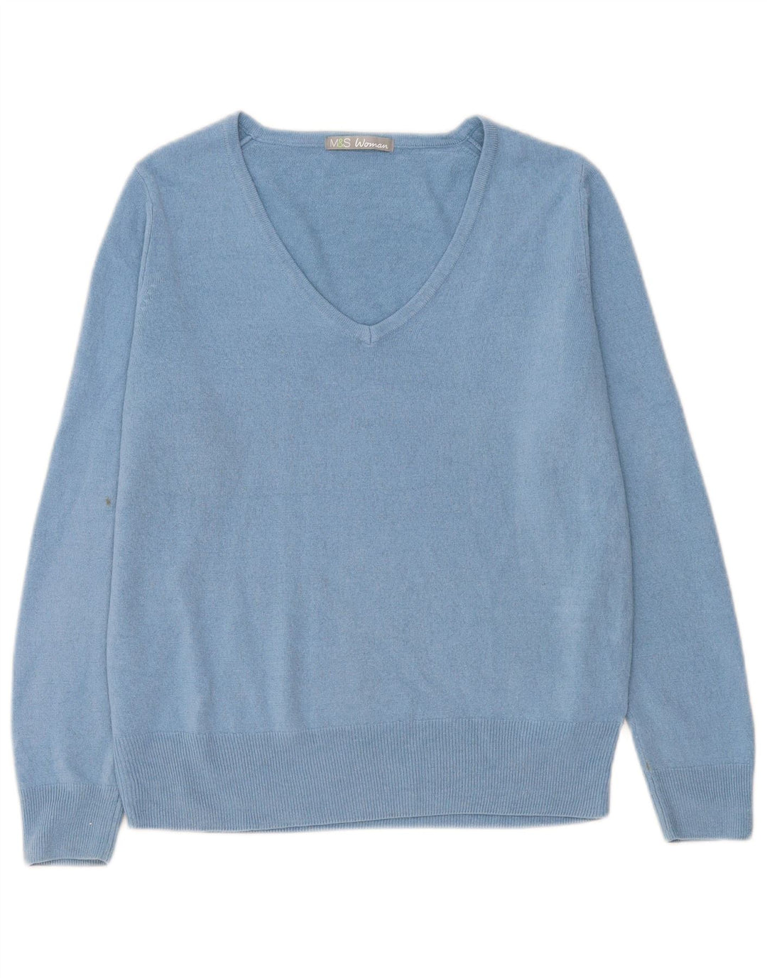 Marks & Spencer Womens V-Neck Jumper Sweater UK 14 Large Blue Acrylic
