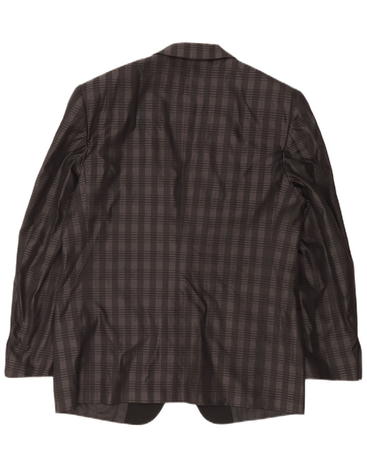 BOCCHESE Mens 1 Button Blazer Jacket IT 52 XL Grey Check Silk